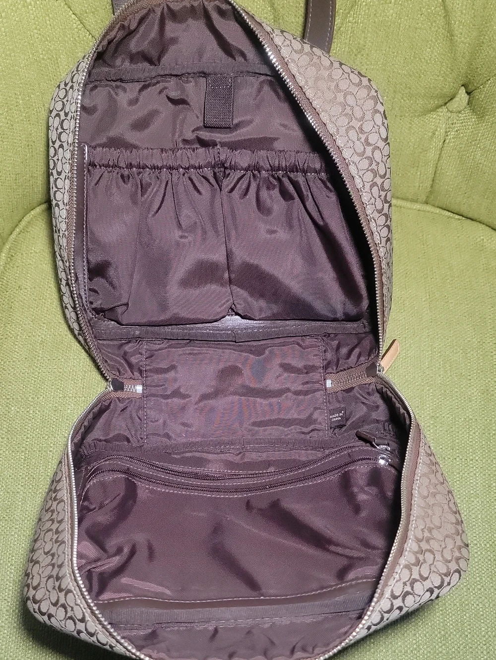 Coach Y2K Signature Cosmetic Large Bag Taupe and Tan